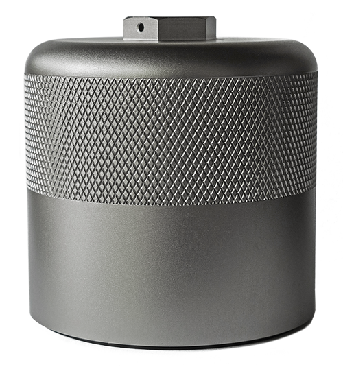 Jagg HyperFlow Oil Filter canister with titanium-color anodized finish and knurled non-slip grip